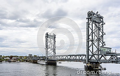 Truss Drawbridge across the bay in Boston Stock Photo